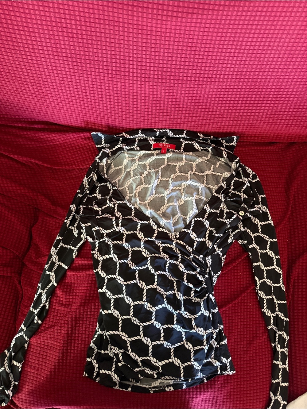 Guess by Marciano Black and White Rope-Print Wrap Top Dress